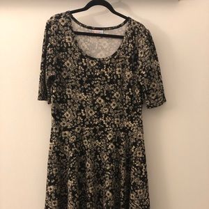 Black and white flowered a line dress